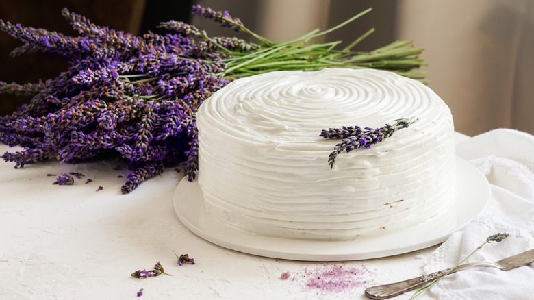 cake with lavender on it