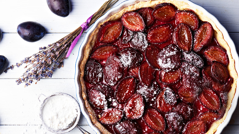 pie with plums and lavender