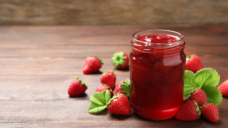 Pickled strawberries in jar