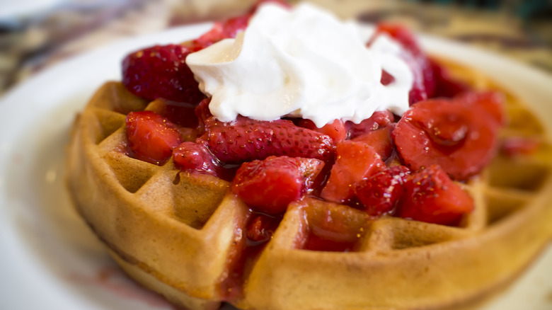 Strawberries on waffles