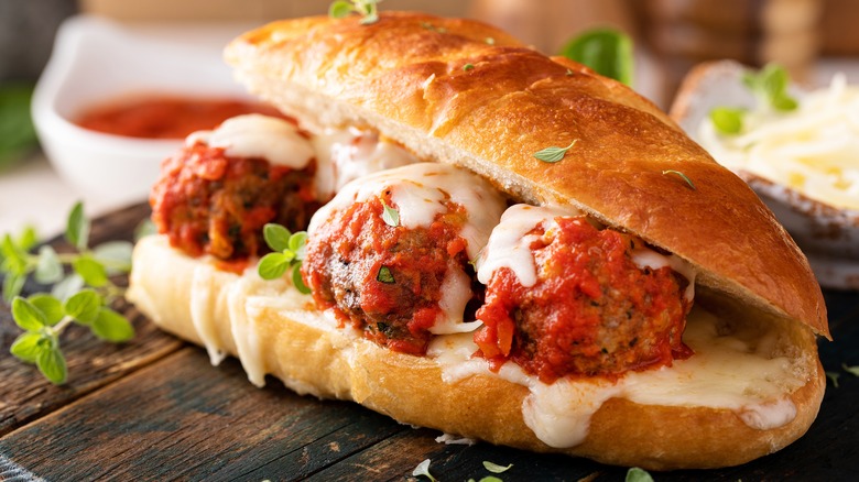 meatball sub sandwich with marinara