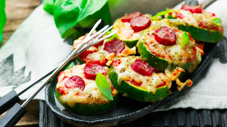 Zucchini pizza bites on dish