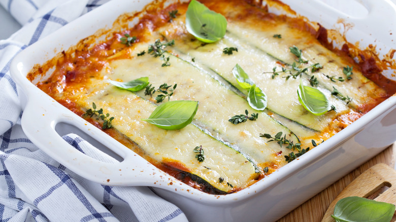 Zucchini lasagna in baking dish