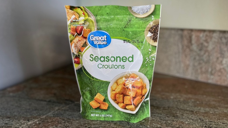 Bag of Great Value Seasoned Croutons