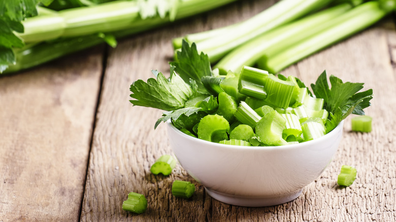 Freshly sliced celery 