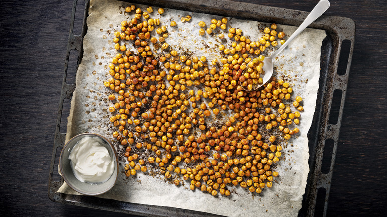 Crispy chickpeas on pan