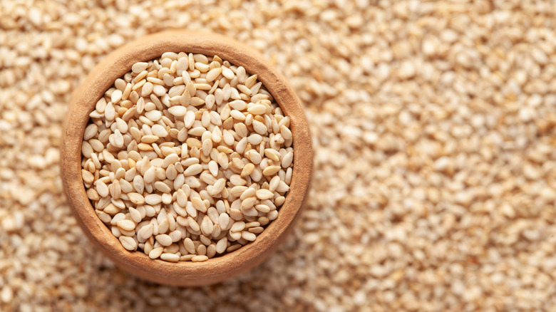 Close-up of white sesame seeds