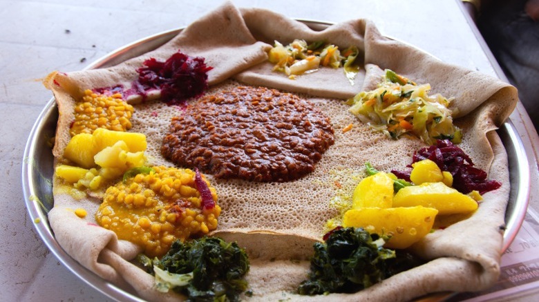 injera with plant-based toppings