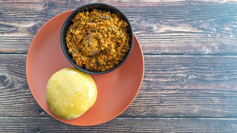 Nigerian eba with egusi soup