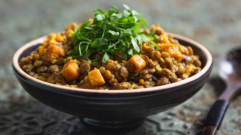 a bowl of vegan sweet potato dal