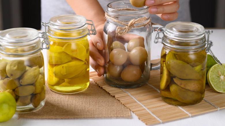 Jars of pickled vegetables