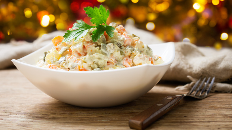 Olivier salad with garnish