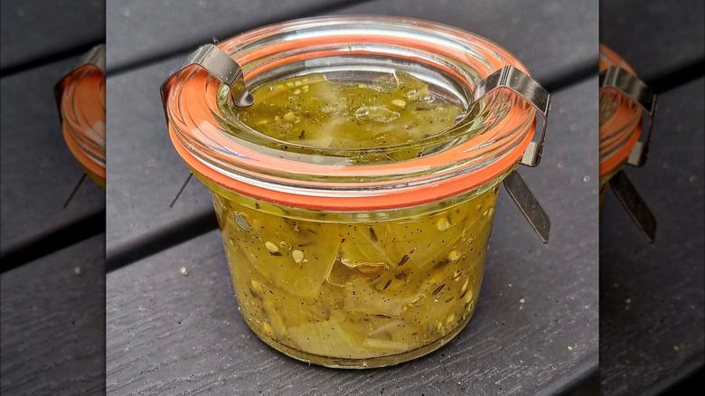 Green tomato jam in jar