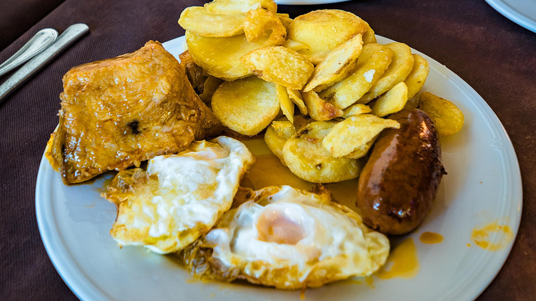 plate of eggs and potatoes