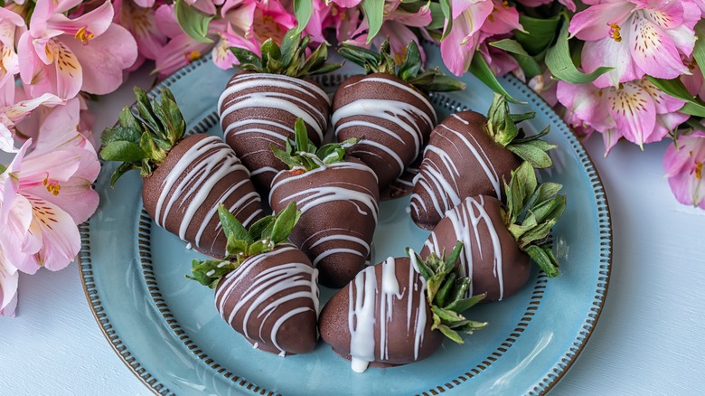 Plate of chocolate strawberries