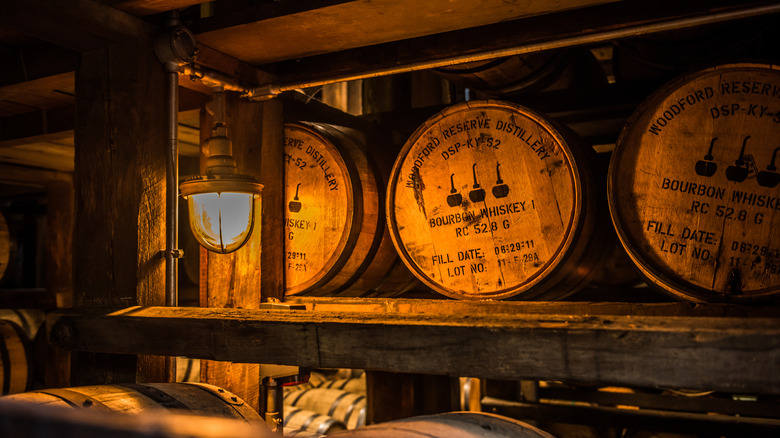 bourbon aging in a rickhouse