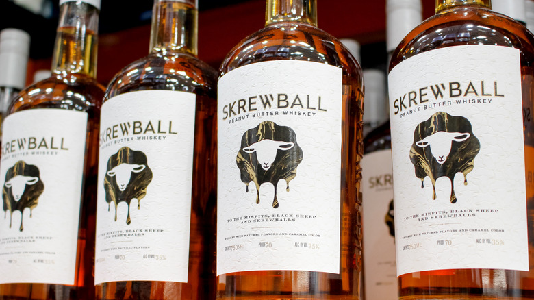 Skrewball peanut butter whiskey on shelf