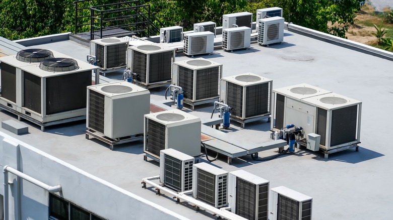 Commercial air conditioning units on top of a roof