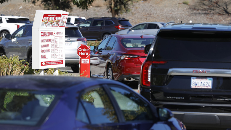 Line of cars at drive-thru