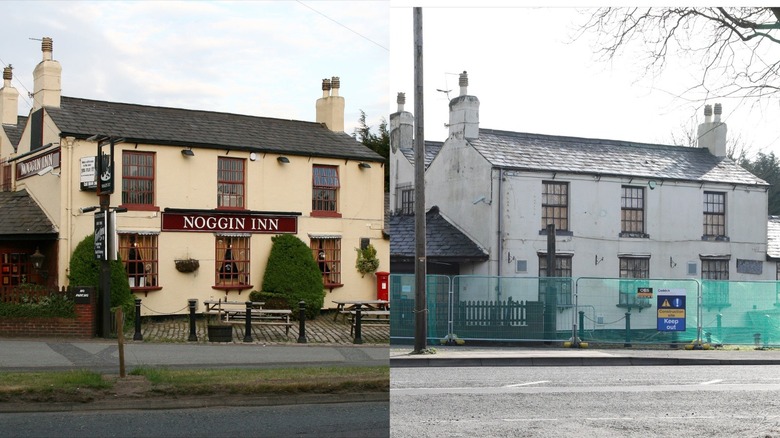 Before and after the Noggin Inn was left derelict