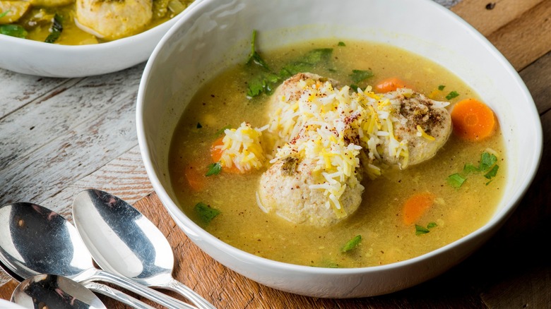 Matzo ball soup with chickenless stock