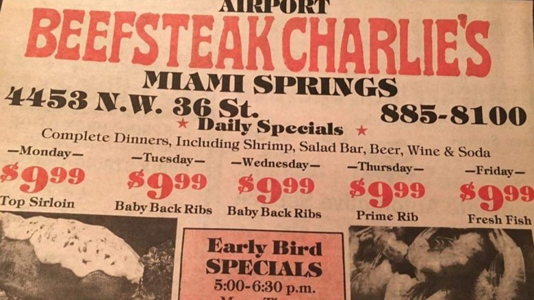 Front of Beefsteak Charlie's menu