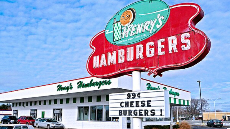 Henry's Hamburgers sign and storefront