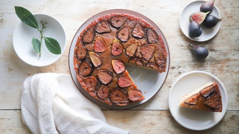 Fig cake on white dish