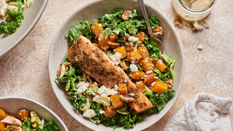 Salmon And Squash Salad With Roasted Pear Dressing