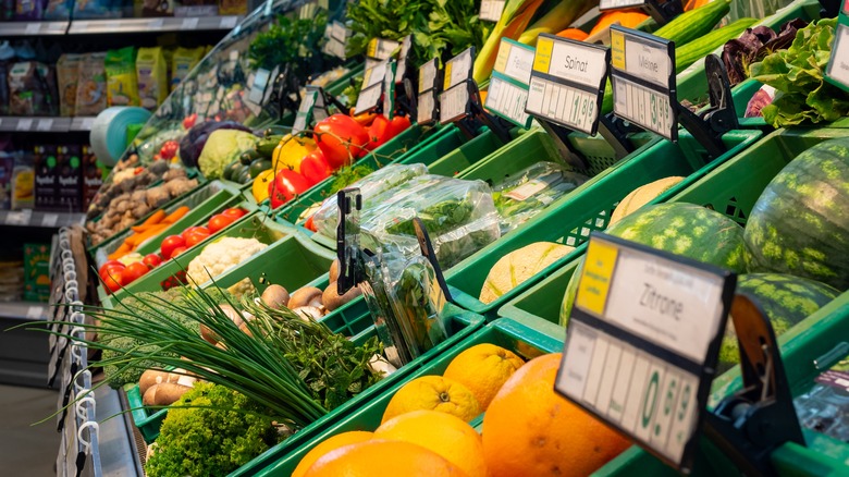 Produce shelves and price tags