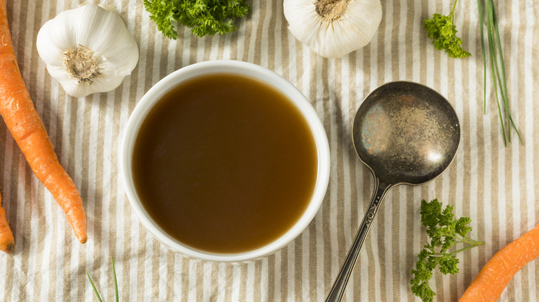 Beef bone broth bowl veggies