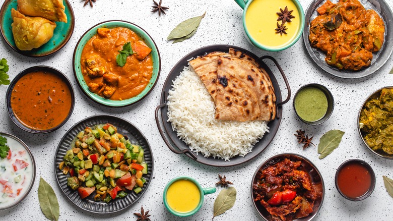 Indian food dishes flatlay