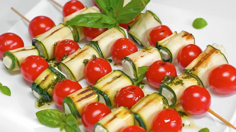 Salad skewer on plate