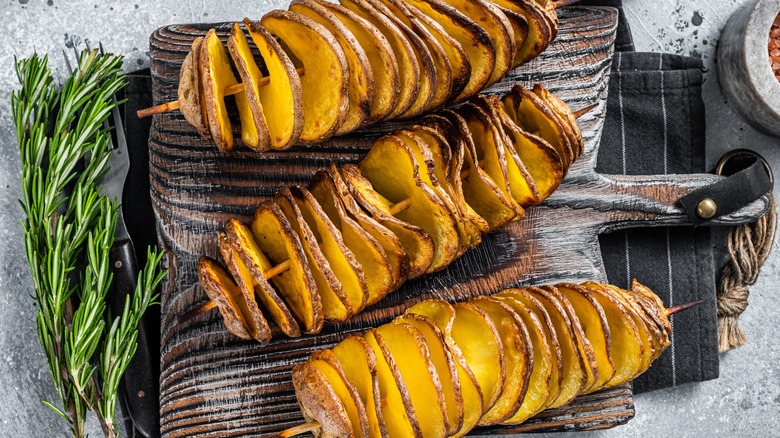 Spiral-cut fries on table