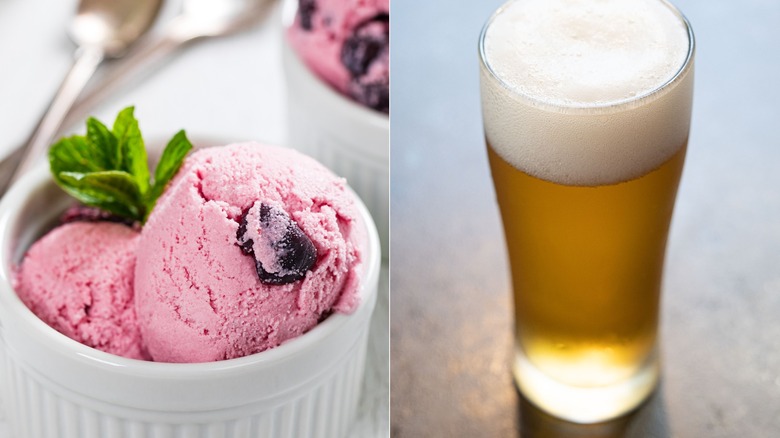 Cherry ice cream and beer