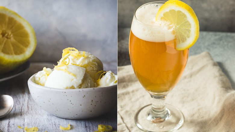 Lemon ice cream with a shandy