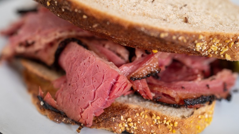 freshly made pastrami sandwich