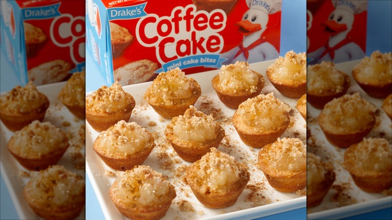 Box of Drake's Coffee Cakes with tray of pastry