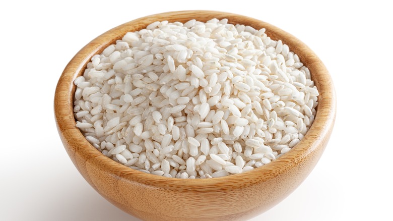 Uncooked rice in a bowl