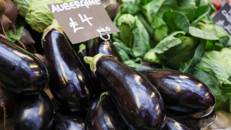 Closeup of eggplants