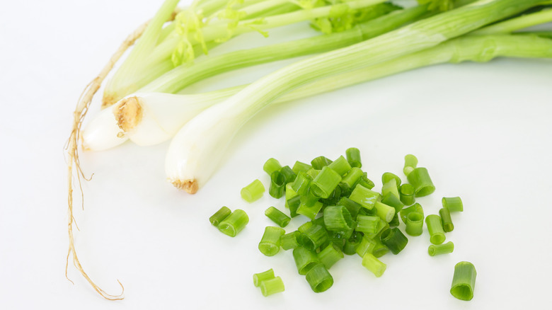 Whole and chopped green onions