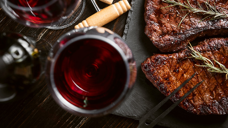 Steaks and red wine