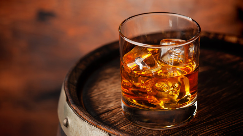 Bourbon on the rocks in glass
