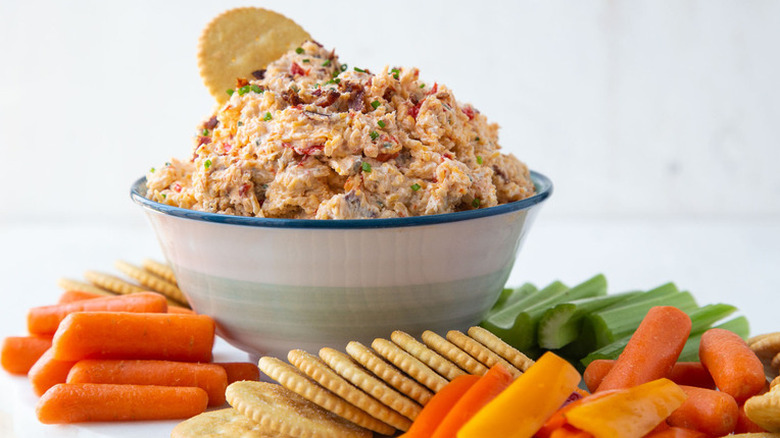 Pimiento cheese, carrots, and crackers