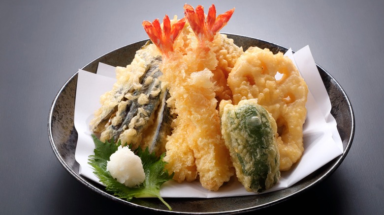 Tempura-battered shrimp and veggies