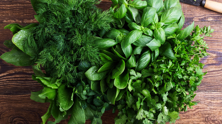 herbs on a cutting board