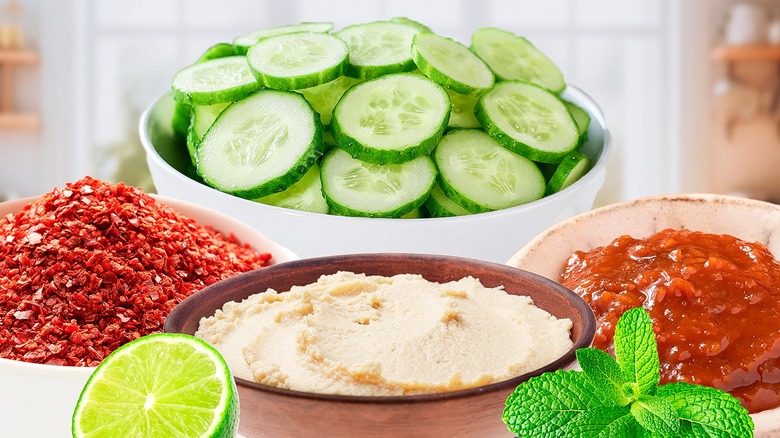 flavorings and raw cucumber slices