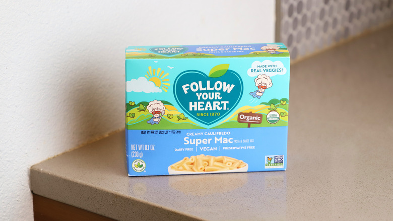 Follow Your Heart mac and cheese on counter 