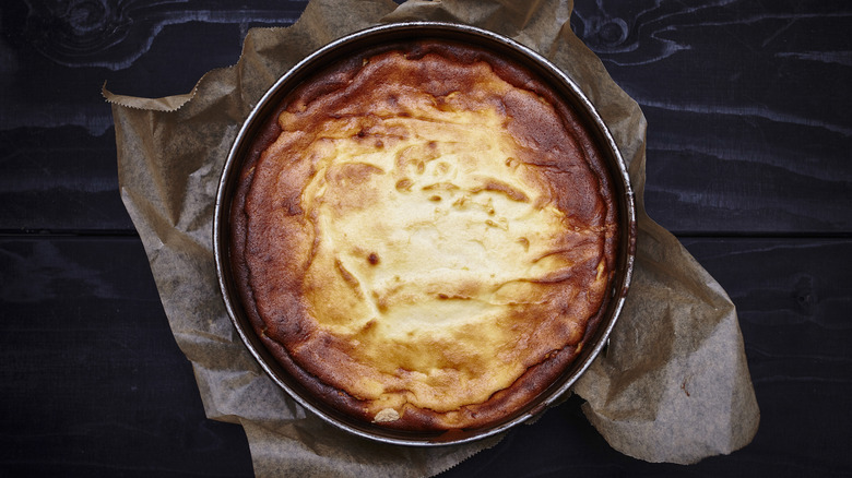 baked Italian cheesecake in pan