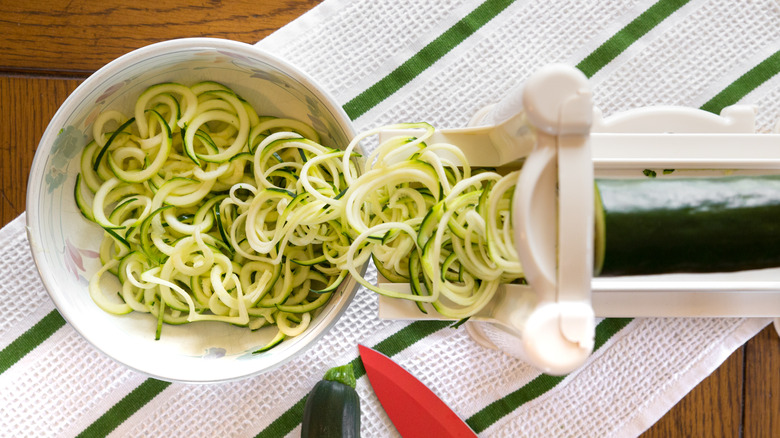 Spiralizing zucchini zoodles